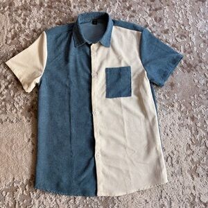 ROMWE Casual Blue and Cream Button-Down Shirt